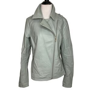Long Tall Sally Blue Teal Faux Leather Jacket Size 8 NWOT